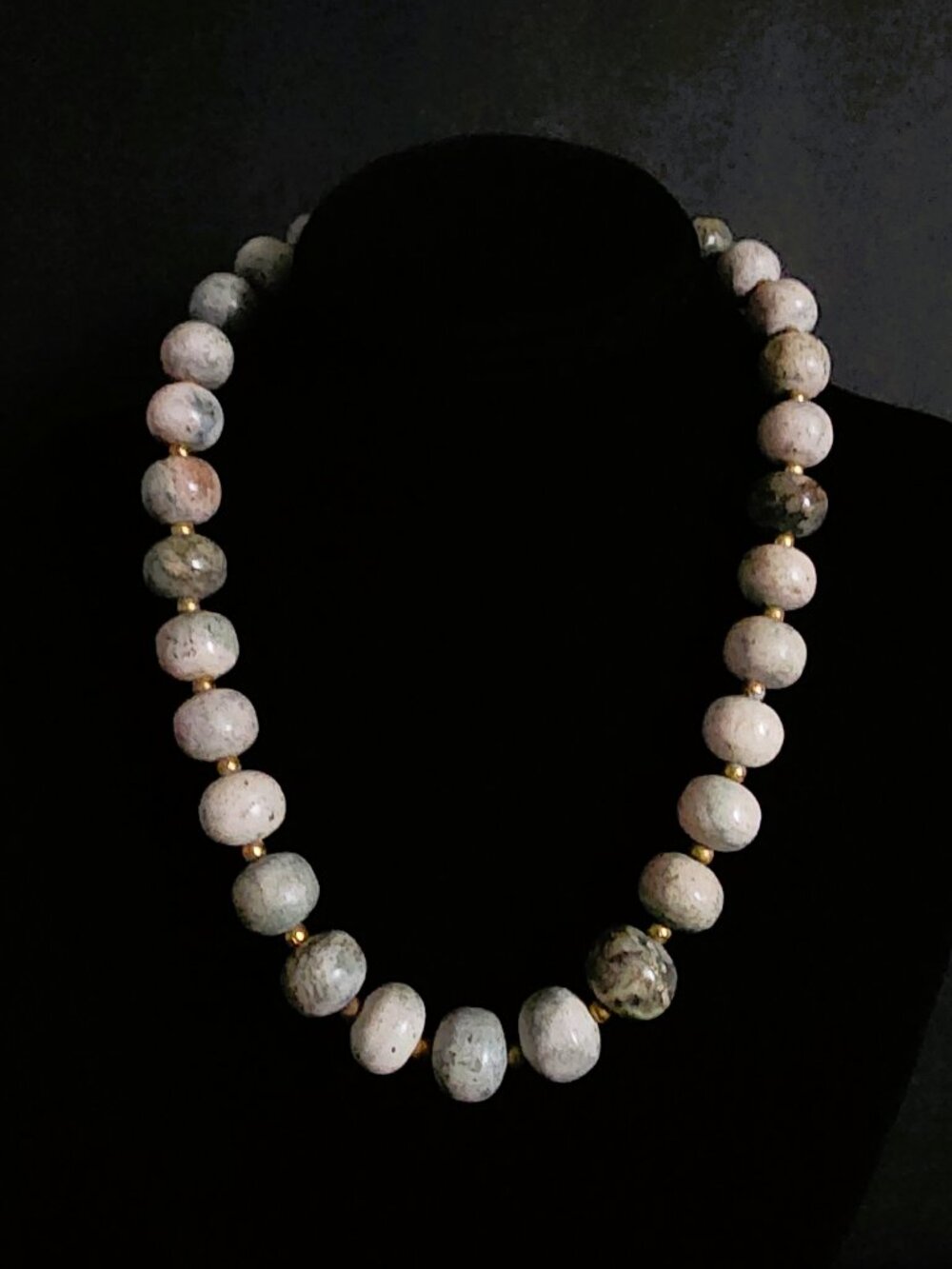 Vintage 1970s Jasper Bead Necklace Chunky Green Stone Statement 20" Boho Hippie
